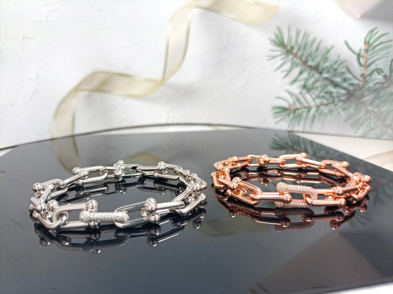 Tiffany Hardwear Bracelet Pink Gold and Silver Cubic Zirconia