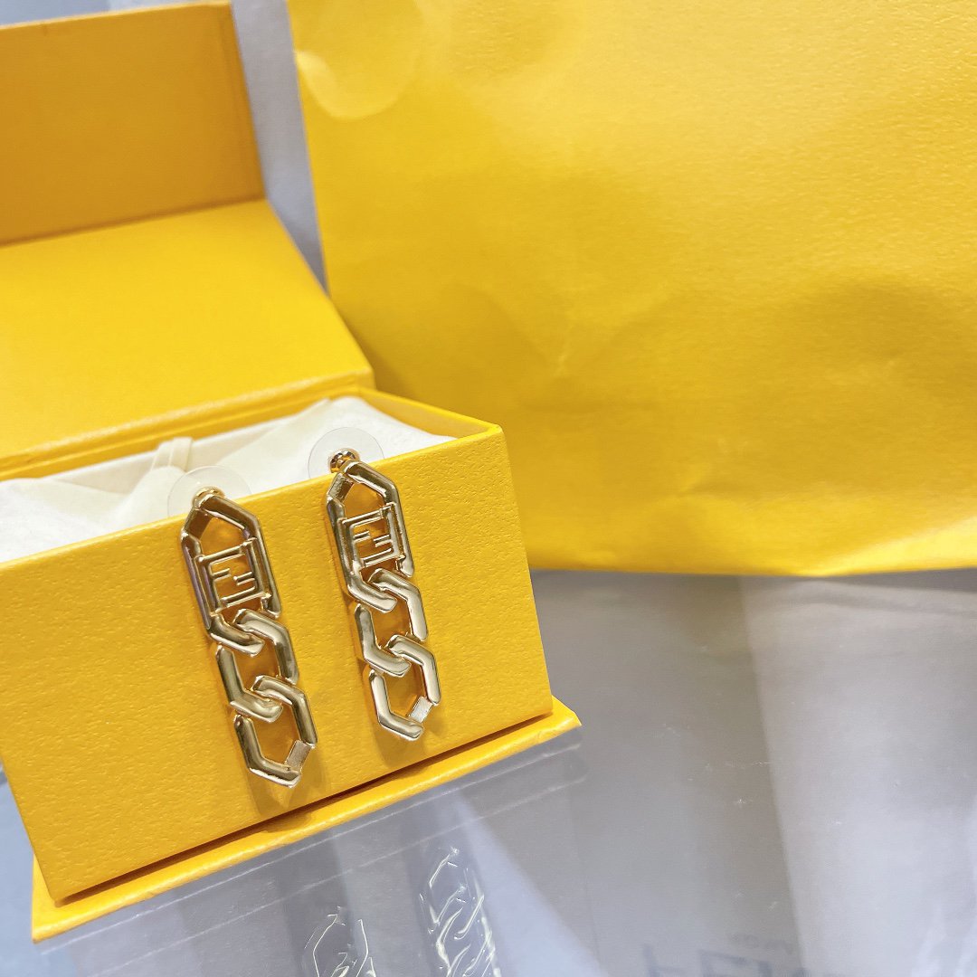 Fendi FF Drop Earrings Gold