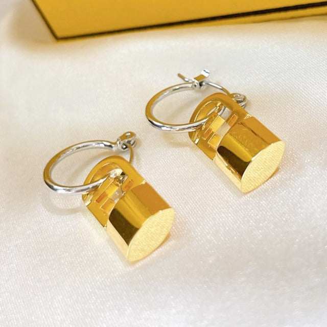 Fendi FF Buckle Silver Gold Earrings
