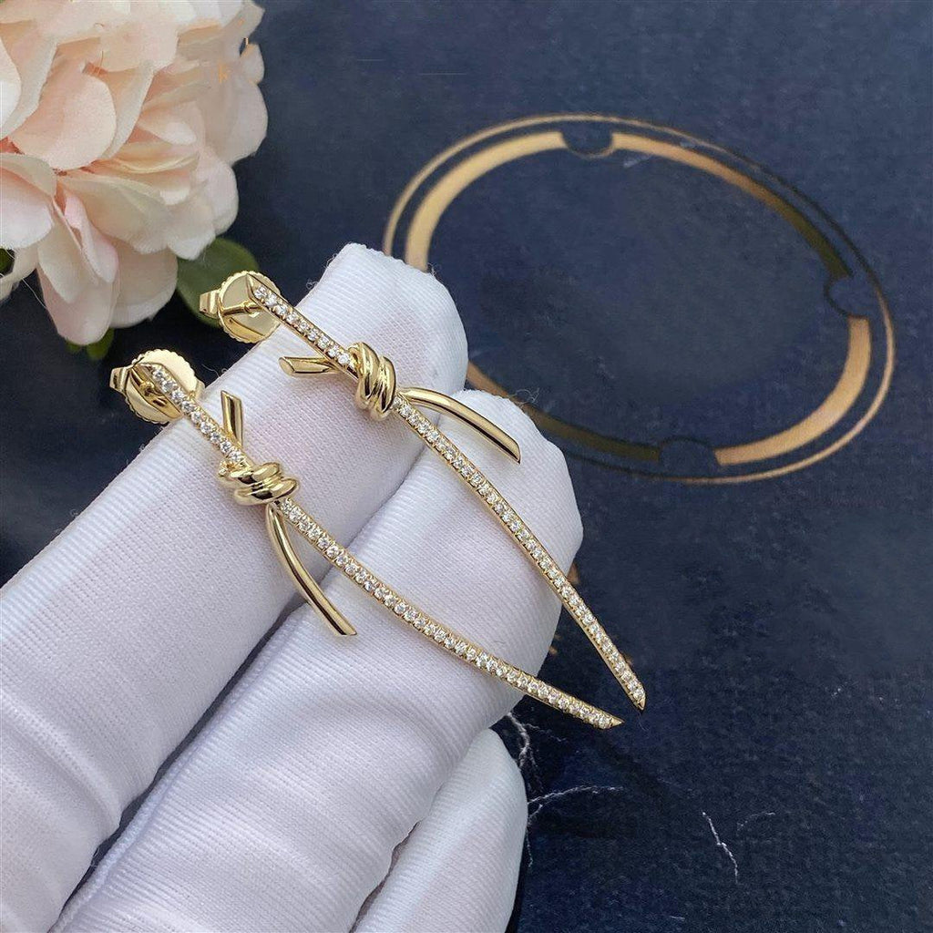 Tiffany Knot Drop Earrings in Yellow Gold with Cubic Zirconia