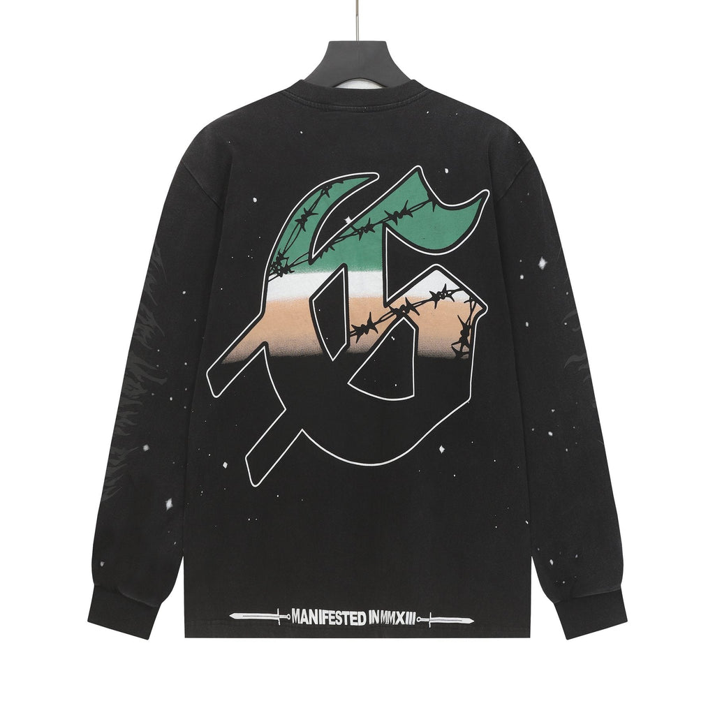 Godspeed Washed Black Rock Graphic Long-Sleeve T-Shirt — back