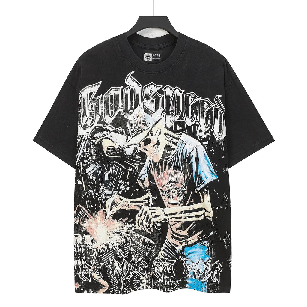 Godspeed No Pain No Gain Washed Black Graphic T-Shirt — hero