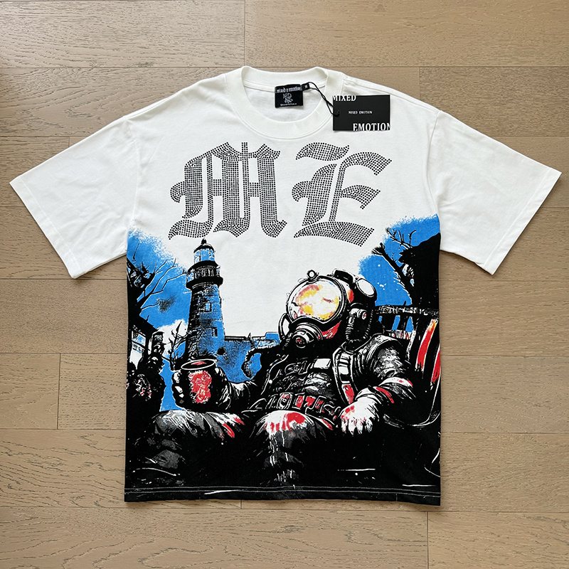 MIXED EMOTION Lighthouse & Diver Graphic T-Shirt — front