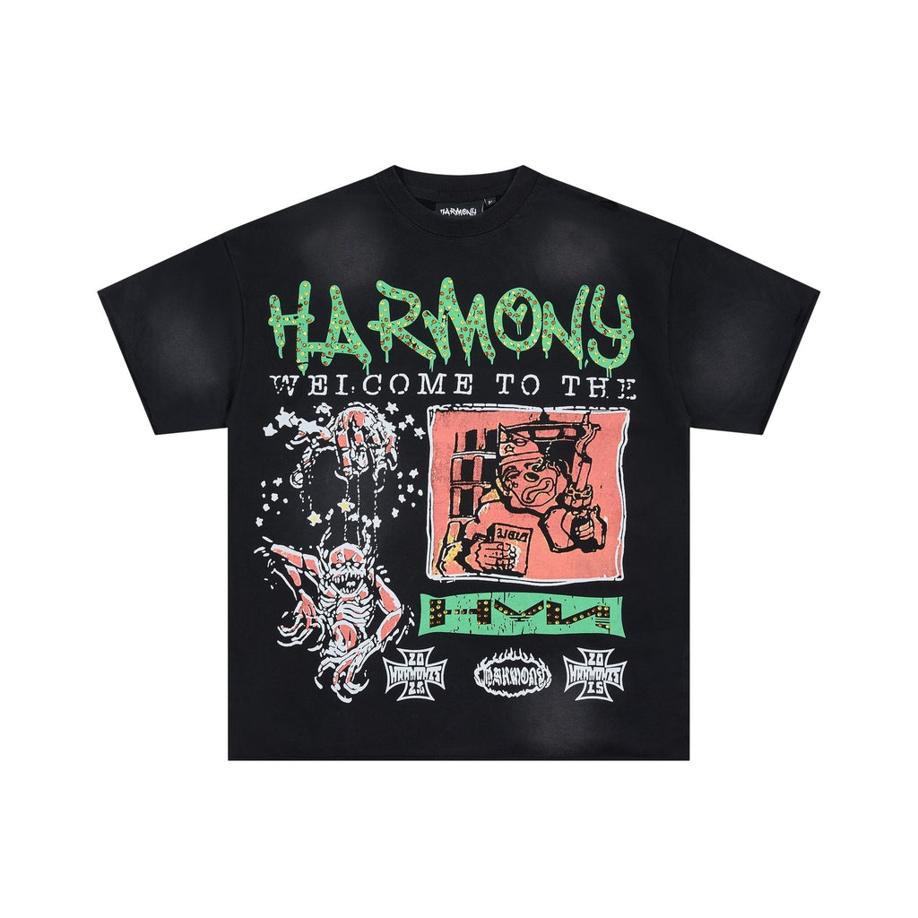HARMONY Raw-Edge Graphic T-Shirt — front