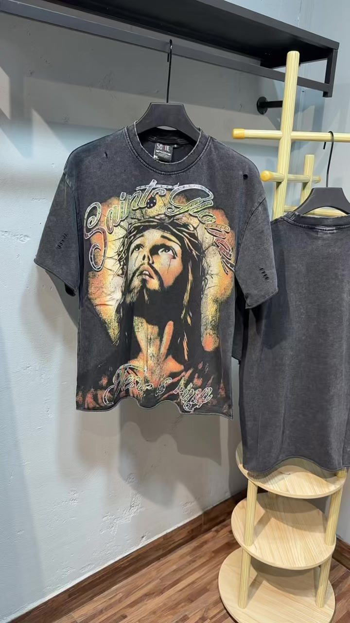SAINT Jesus Graphic Washed Black T-Shirt — context
