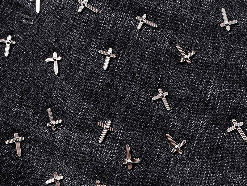 R+A Cross-Stud Washed Black Jeans — detail