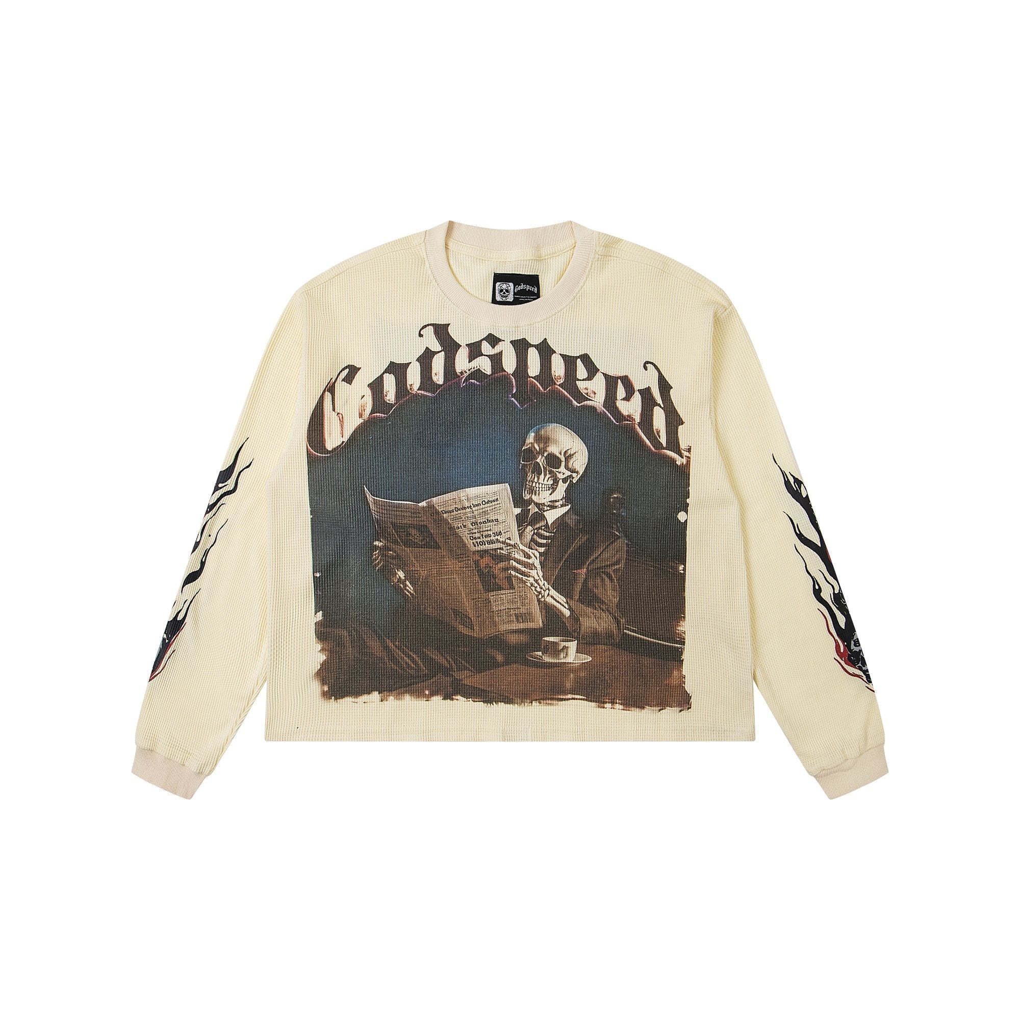 Godspeed Newspaper Skull Graphic Long-Sleeve T-Shirt — hero