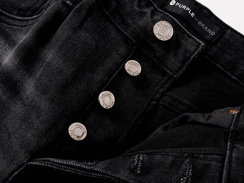 Purple Brand Black Paint-Splatter Distressed Flared Jeans — detail