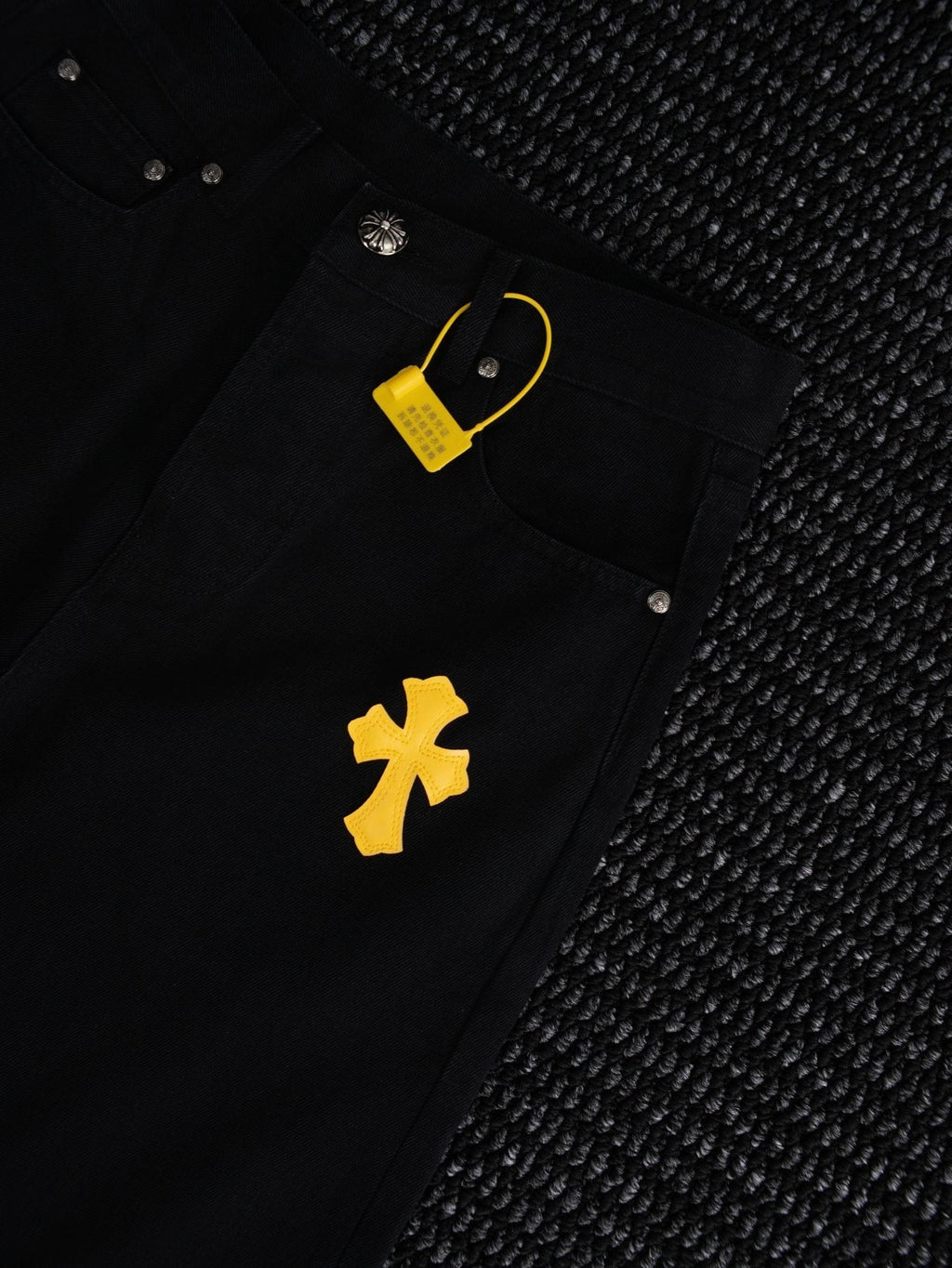 Chrome Hearts Yellow Cross Patch Black Jeans — front
