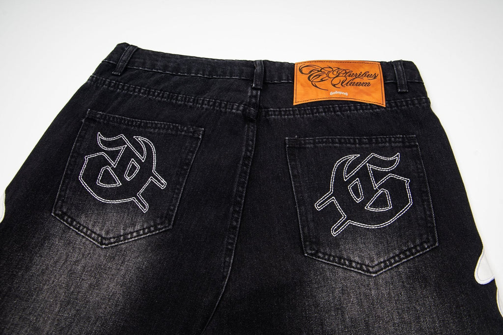 Godspeed Bone Applique Denim Shorts — detail