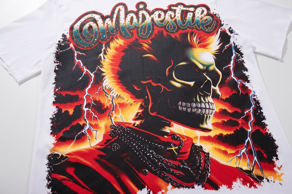 MAJESTIK Skull & Flame Graphic T-Shirt — detail