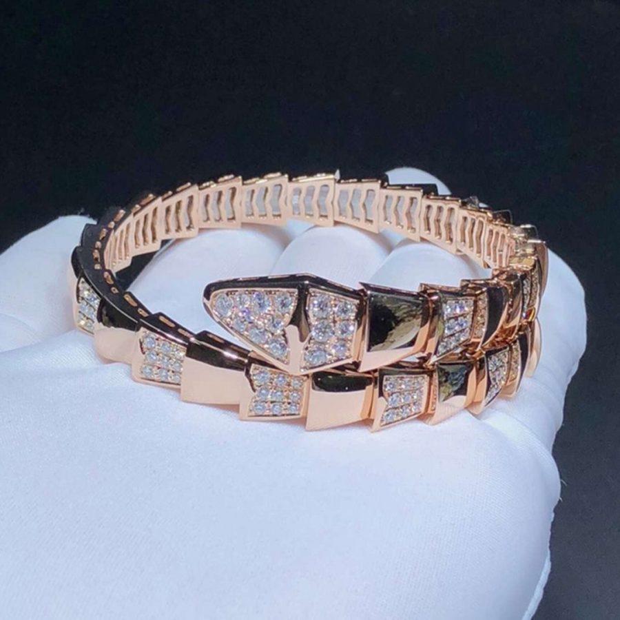 Bvlgari Serpenti Wide Bracelet Pink Gold Cubic Zirconia